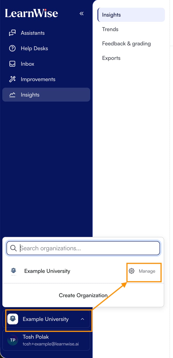 Organization, Team, and Personal Account Settings