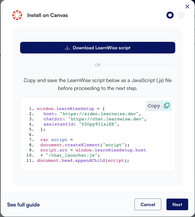How do I publish an assistant into Canvas LMS?