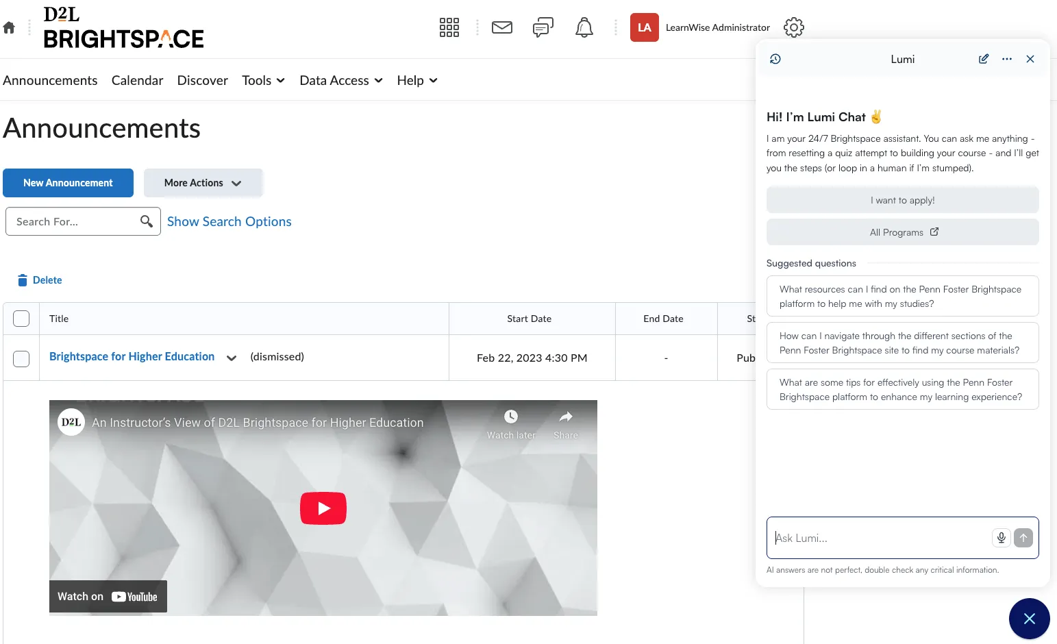 How do I publish Lumi Chat (support assistant) into Brightspace?